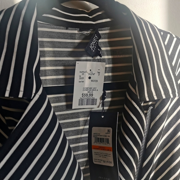 Jones New York Navy and Off-White Striped Jacket - Picture 4 of 6
